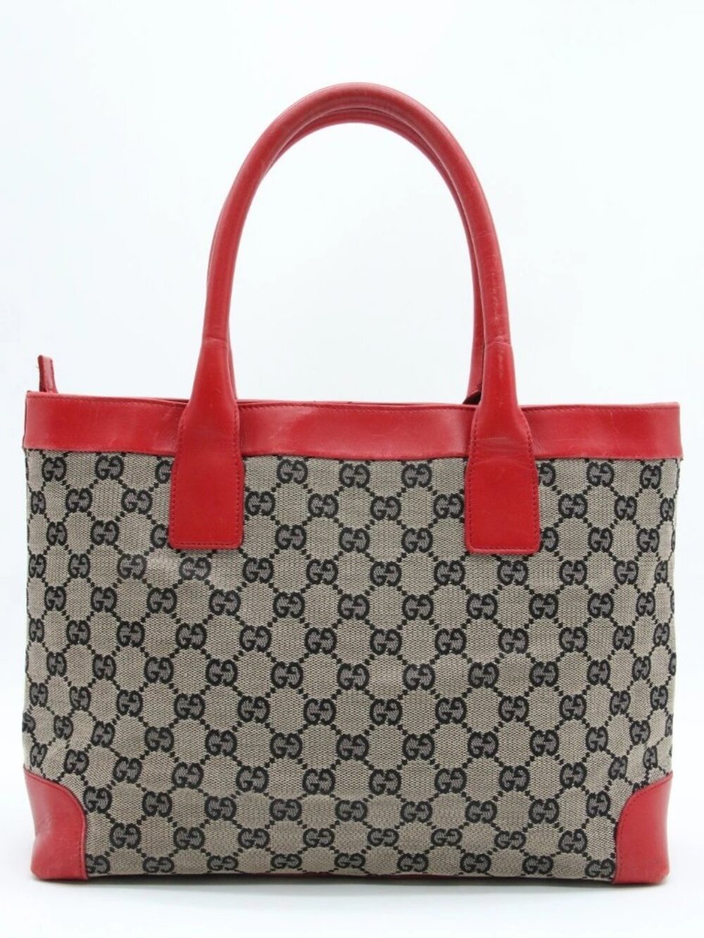 GUCCI GG Supreme Canvas Tote Bag 13.5" X 9.5" X 6" - Beige/Red